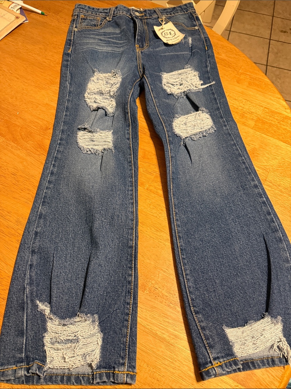 Southern Grace Distressed Flare Jeans in Medium Blue Wash